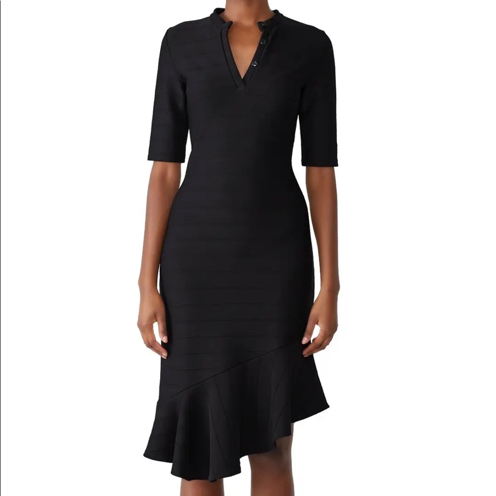 Shoshanna Black Fitted Ruffle-Hem Dress